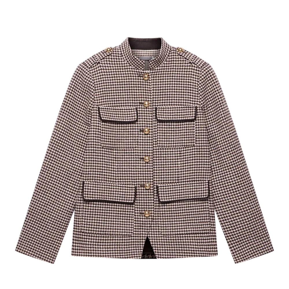 Mint Velvet Brown Checked Military Jacket